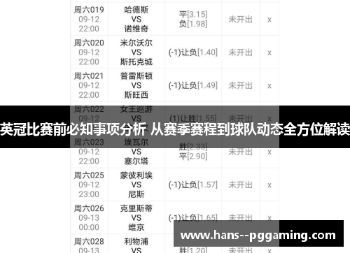 英冠比赛前必知事项分析 从赛季赛程到球队动态全方位解读