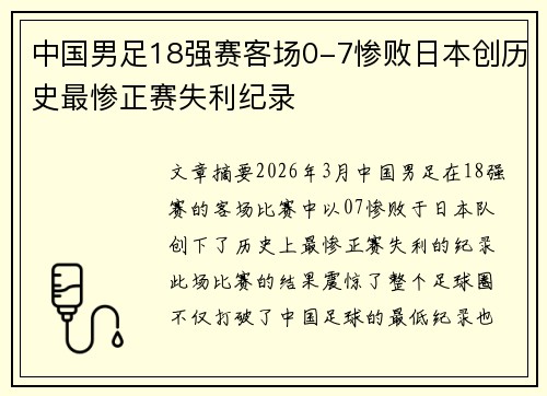 中国男足18强赛客场0-7惨败日本创历史最惨正赛失利纪录